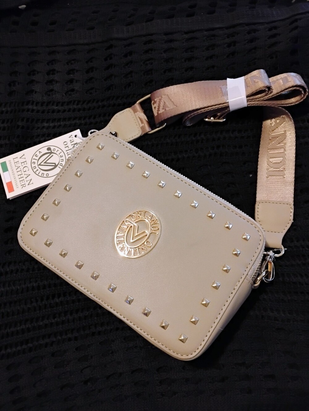 Valentino Orlandi Bone Vegan Leather Studded Crossbody Bag